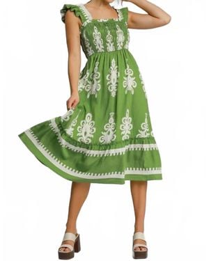 Umgee Abstract Smocked Midi Dress - Green