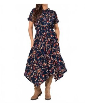 Apricot Floral Magic Hanky Hem Midi Dress - Blue
