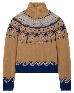 Alanui Sweet Winter Turtleneck Coastal Camel Sweater - Blue