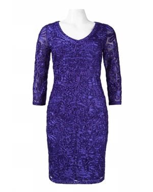 Sue Wong Soutache Embroidered Short Evening Dress - Purple
