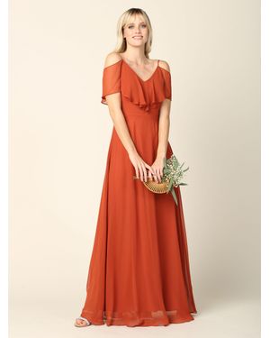 TRUEDAMES Cold Shoulder Ruffle Chiffon Bridesmaid Dress - Orange