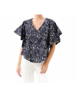 Karen Kane Flutter Sleeve V-Neck Top - Blue