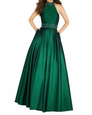 Alyce Paris Stretch Taffeta Embellished Collared Halter Gown - Green