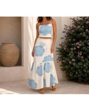 Mystery Resort Azure Bloom Tie Top Maxi Skirt Set - Blue