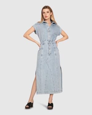 Belle & Bloom Cotton Denim Midi Shirt Dress - Blue