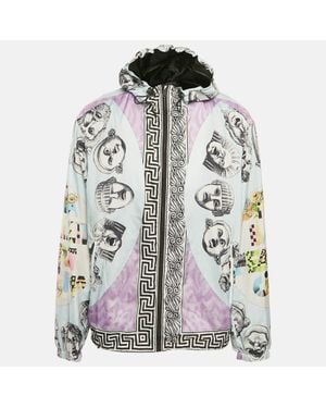 Versace Printed Nylon Zip Front Jacket - Metallic