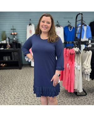 Lulu-B 3/4 Sleeve Ruffle Trim Dress - Blue