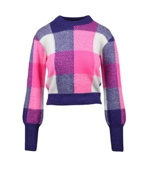 MC2 Saint Barth Short Crew Neck Sweater With Bold Checkered Pattern - Pink