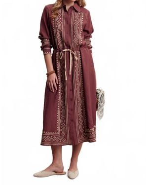Listicle Embroidered Button Front Midi Dress