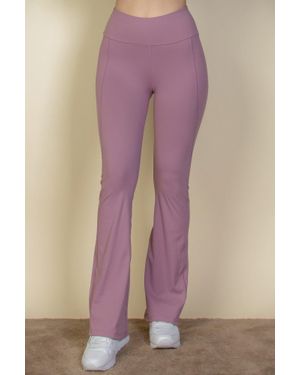 TRUEDAMES Wide Waistband Flare Leg Pants - Pink