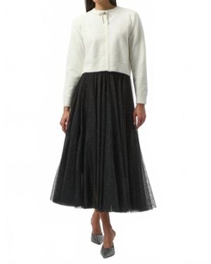 Joseph Ribkoff Glittered Tulle Flared Skirt - Black