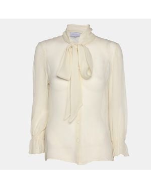 Luisa Beccaria Off Chiffon Scarf Neck Button Front Blouse - Natural