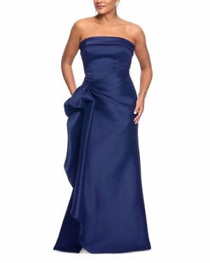 Aqua Draped Strapless Maxi Gown - Blue