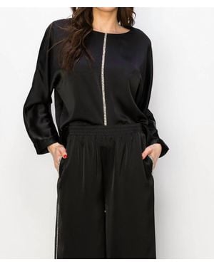 Joh Wilma Satin Top With Diamond Trim - Black