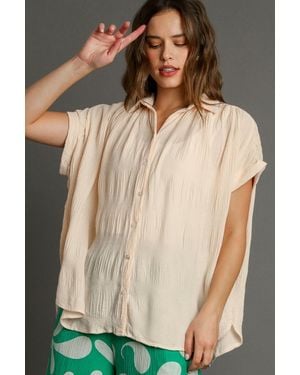 TRUEDAMES Full Size Textured Button Down Short Sleeve Shirt Plus Size - Multicolor