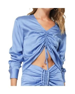 Line & Dot Natasha Ruched Front Tie Blouse - Blue