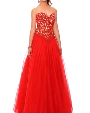 Precious Formals Embroidered Lace And Illusion Prom Dress