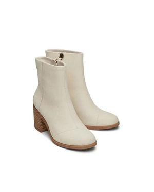 TOMS Evelyn Boots Light Sand Leather Block Heel Ankle Bootie Lion250 - Natural