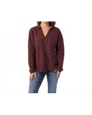 Coco + Carmen Michela Long Sleeve V-Neck Top - Red