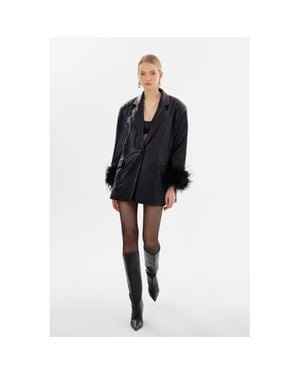 Lamarque Galia Feather Trim Blazer - Black