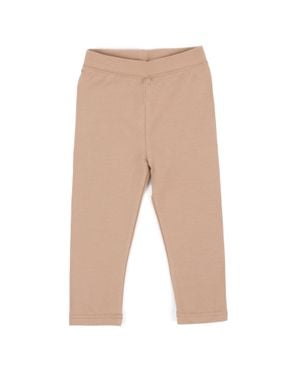 Leveret Elastic Waist Cotton Spandex Leggings - Natural