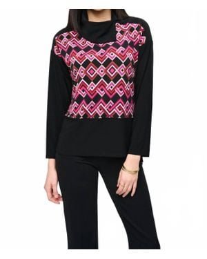 Joseph Ribkoff Geometric Print Cowl Neck Top - Black