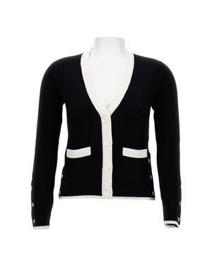 Thom Browne V-Neck Cardigan With Contrasting Trim And Button Closure - Black