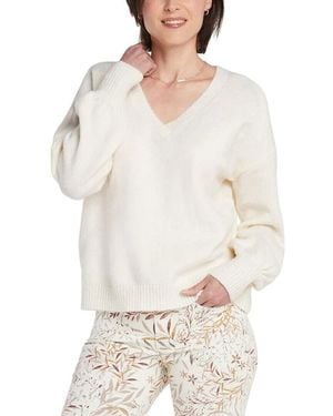 NYDJ Sweater Stretch V-Neck Long Sleeve Pullover Cozy Jdm694 - White