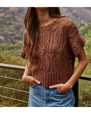 By Together Round Neck Short Sleeve Crochet Sweater - Brown