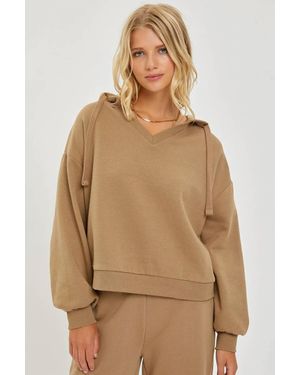 Risen Oversized V-Neck Hoodie Sweatshirt - Natural