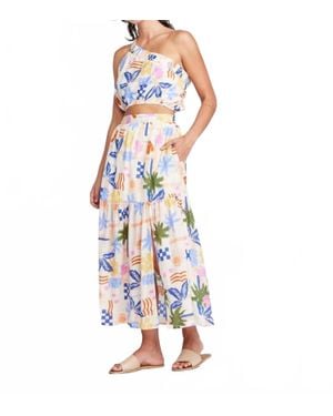 Self Contrast Rain Front Slit Skirt - Blue