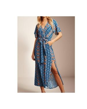 Haptics Boho Print Surplice Midi Dress - Blue