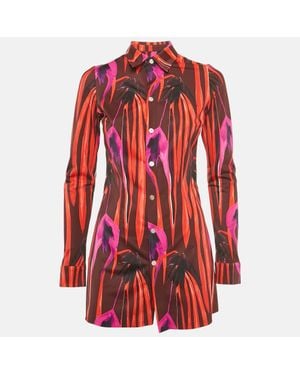 Louisa Ballou Printed Jersey Button Down Dress - Red