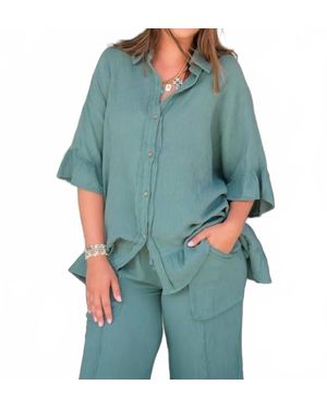 Easel Earthy Charm Ruffle Blouse - Green