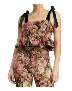 En Saison Carey Babydoll Floral Top - Brown