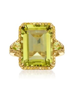 Ross-Simons Lemon Quartz Ring With Peridots And Diamonds - Yellow