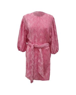 Ganni Pleated Tie-Waist Mini Dress - Pink