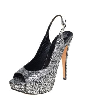 Gina Metallic Glitter Peep Toe Platform Slingback Sandals - Black