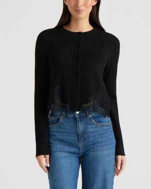 Ellen Tracy Cardigan With Lace Detail - Black