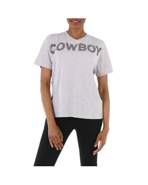 Filles A Papa Ladies Distressed Cowboy Print T-Shirt - Gray