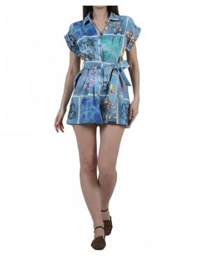 Aylaya Abigail Printed Romper - Blue