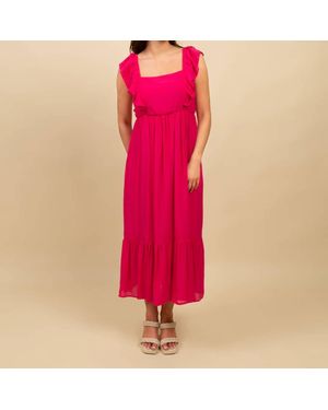 Pine Apparel Smocked Maxi Dress With Ruffle Hem - Red
