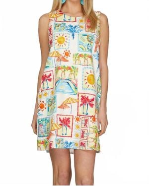 She + Sky Sleeveless Woven Print A-Line Mini Dress - White