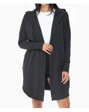 Mono B Open Front Hooded Sweatshirt Cardigan - Blue