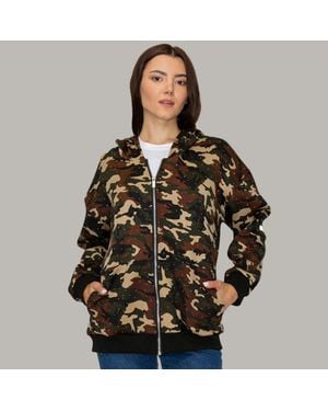 TRUEDAMES Rhinestone Studded Camouflage Pattern Hooded Jacket - Brown