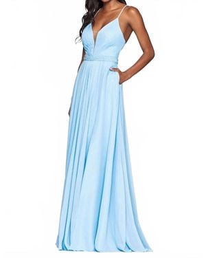 Faviana Chiffon A-Line Gown With Stones - Blue