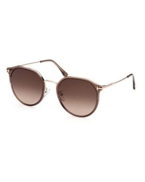 Tom Ford Sunglasses Round Full Rim, Shiny Light Frame And Gradient Lens Ft0897-K45F - Brown