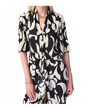 Joseph Ribkoff Abstract Print Front Tie Blouse - Black