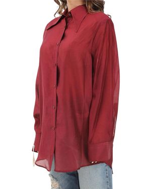 Mar De Margaritas Loose-Fit Lyocell Shirt With Classic Collar And Button-Down Closure - Red
