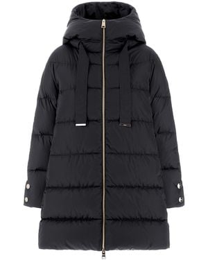 Herno Quilted Puffer Coat With Voluminous Hood And Flared Silhouette - Black